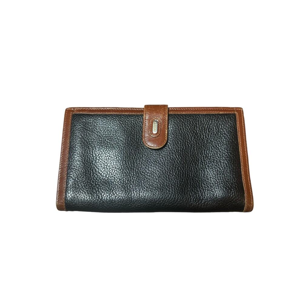 Vintage Bally wallet with multiple card slots black with brown trim Leather rare